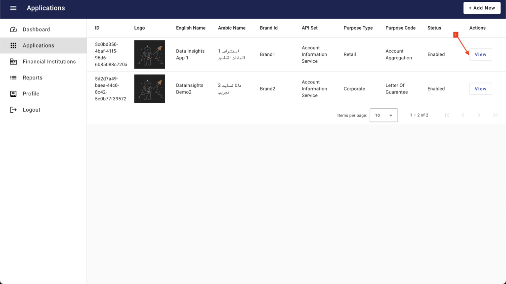 View Application Action